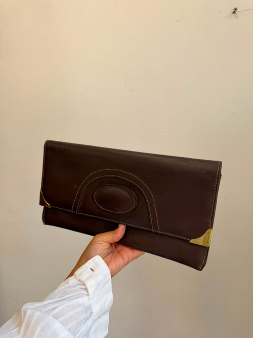 Chocolate Brown Clutch with gold hardware