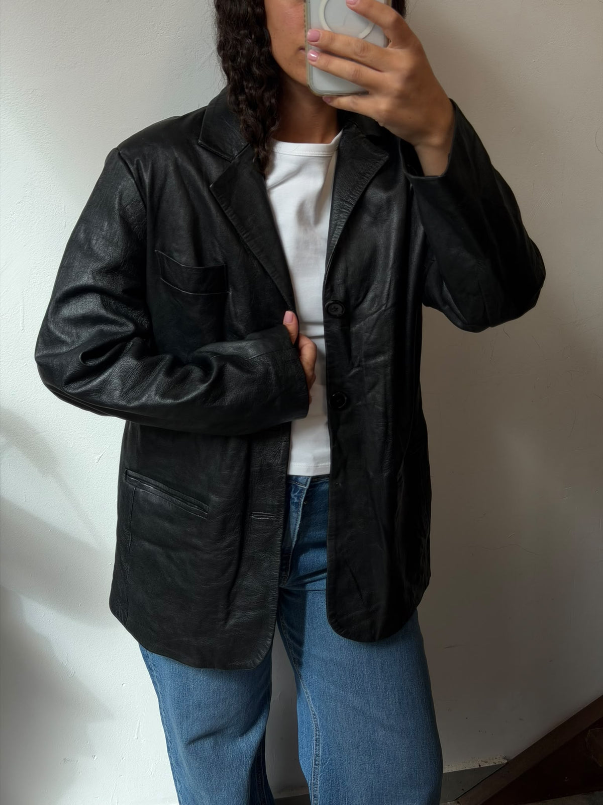 Black Leather Blazer Jacket Size L