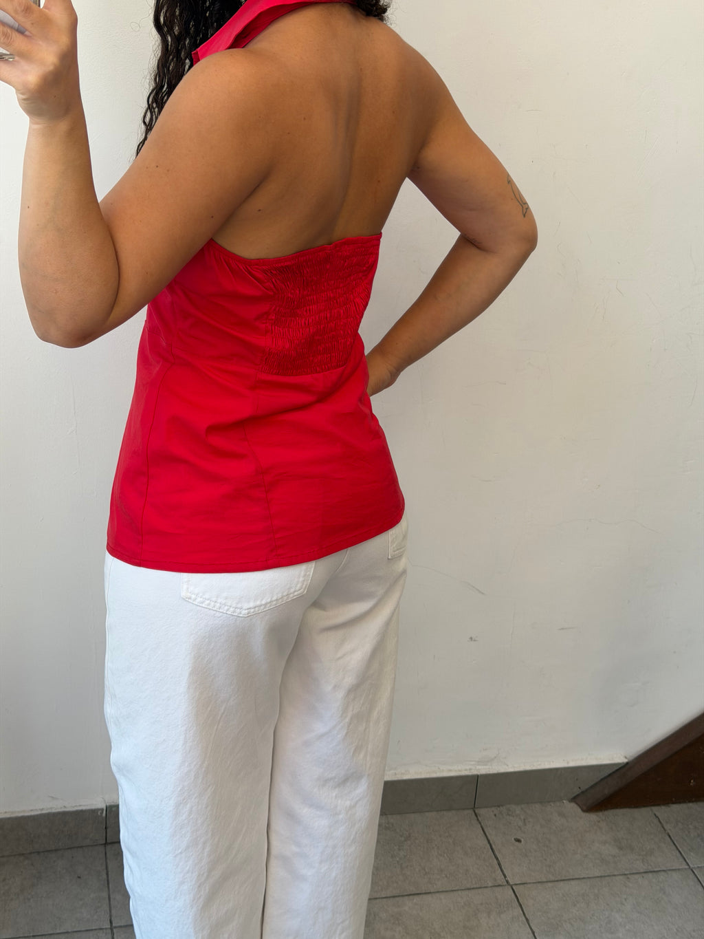 Red Botton-Up Tank Top S