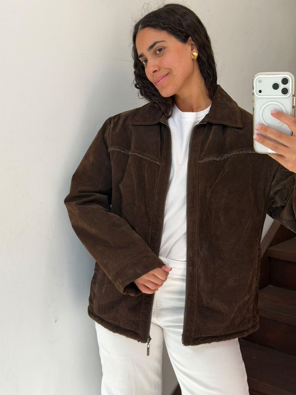90s Oversized Brown Genuine Suede Jacket Size L