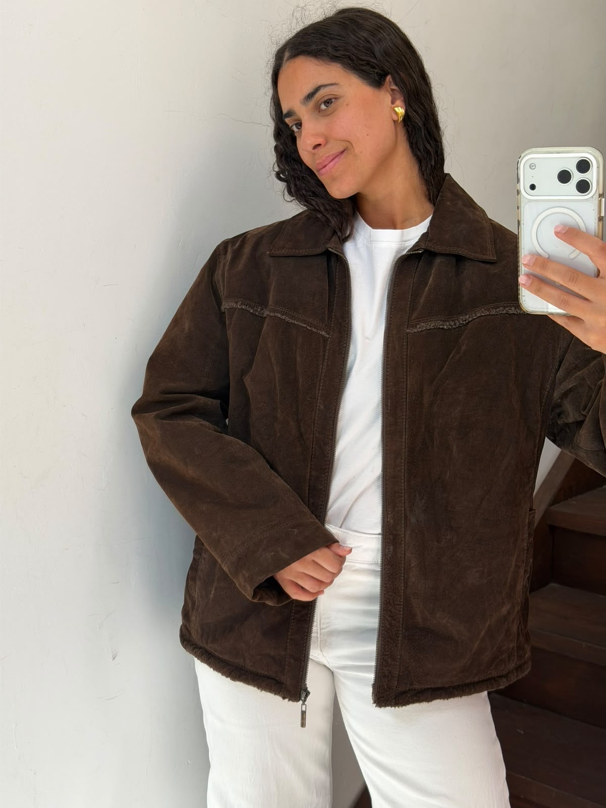 90s Oversized Brown Genuine Suede Jacket Size L