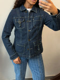 Dark Wash Denim Jacket Utility Multi Pocket Coat Size S