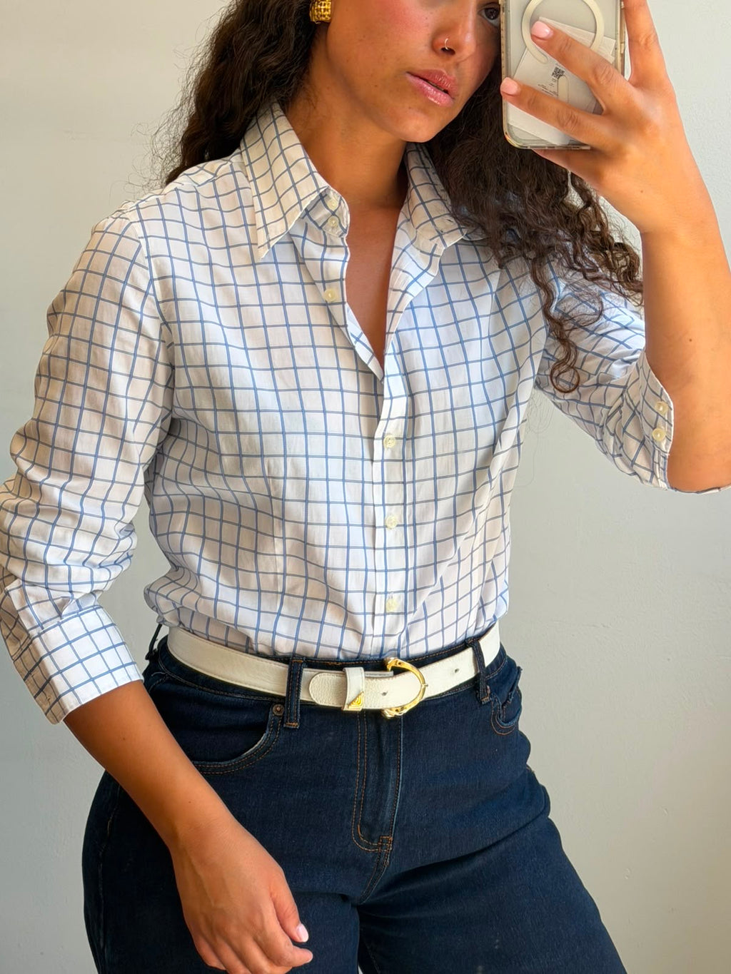 Checkered Botton-up long sleeve shirt M-L