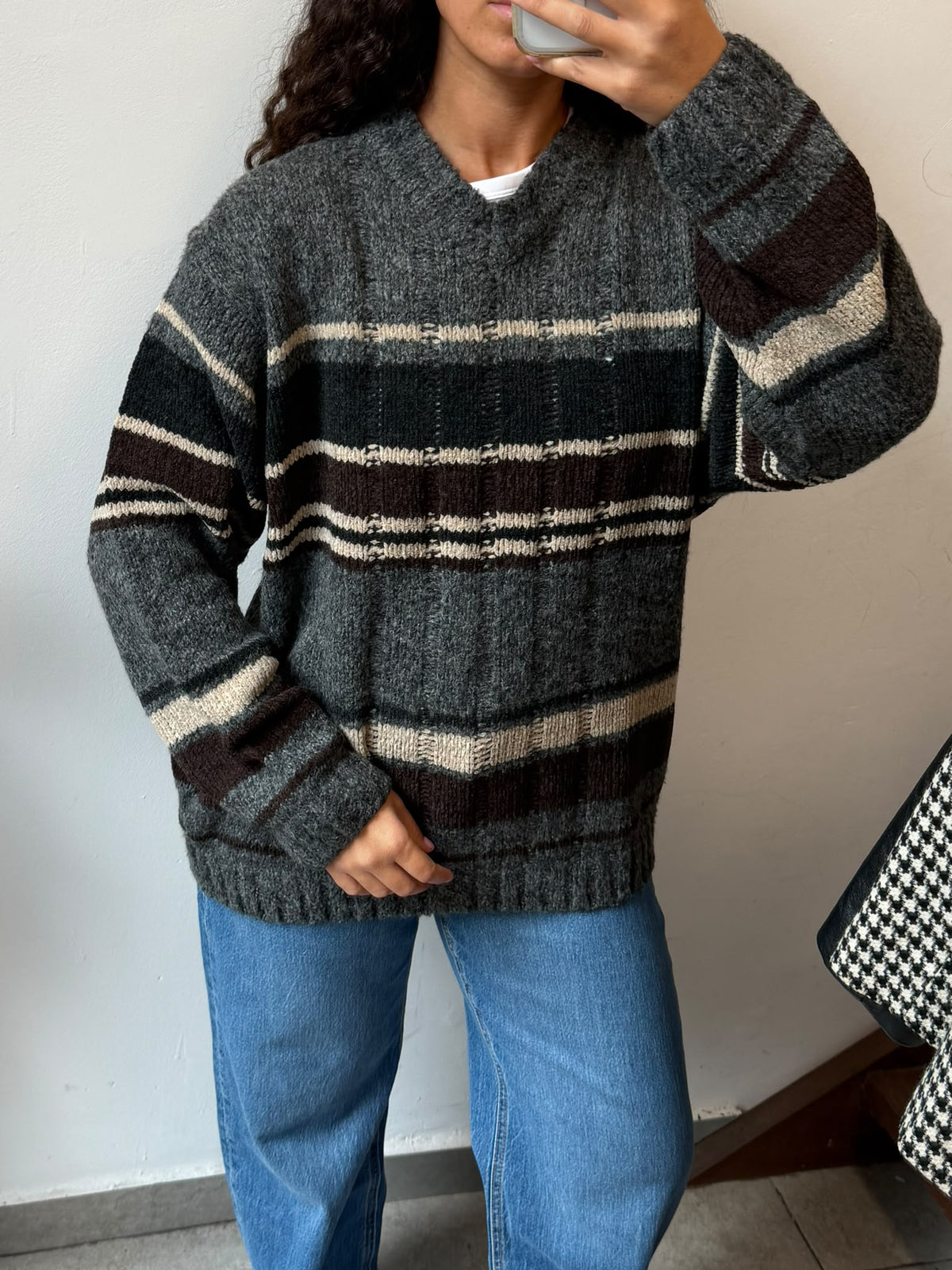Chunky Striped Knit Sweater Crewneck Size M