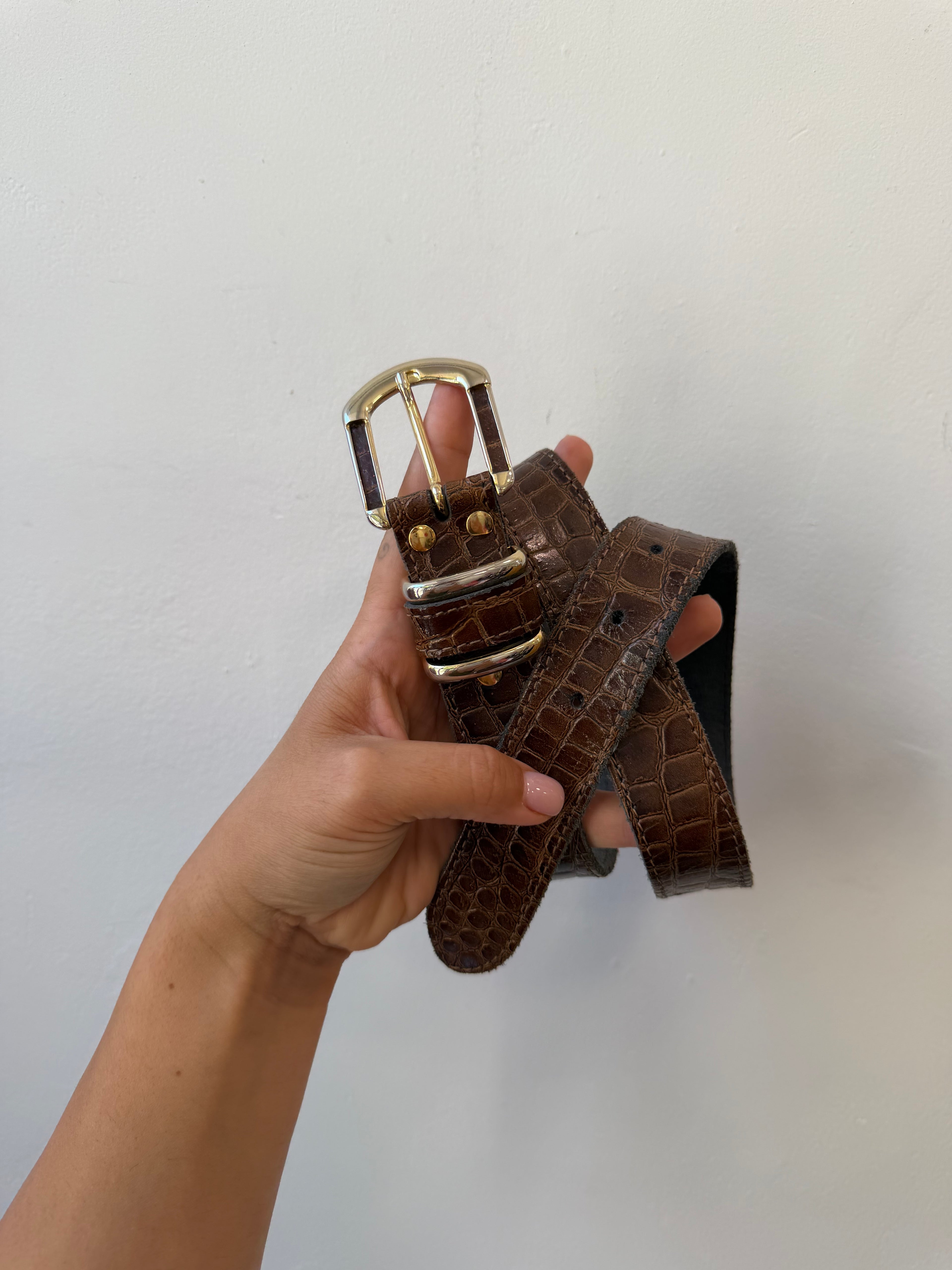 חגורת עור חום עם פאטרן 36-40