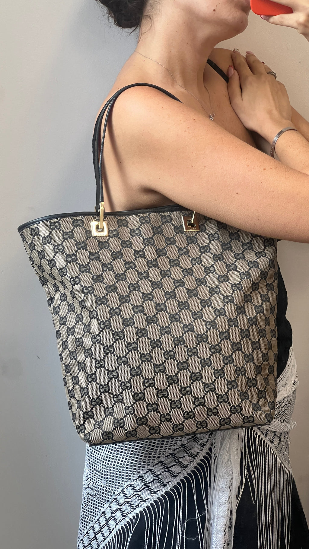 Gucci Canvas Tote Bag in Grey&Black
