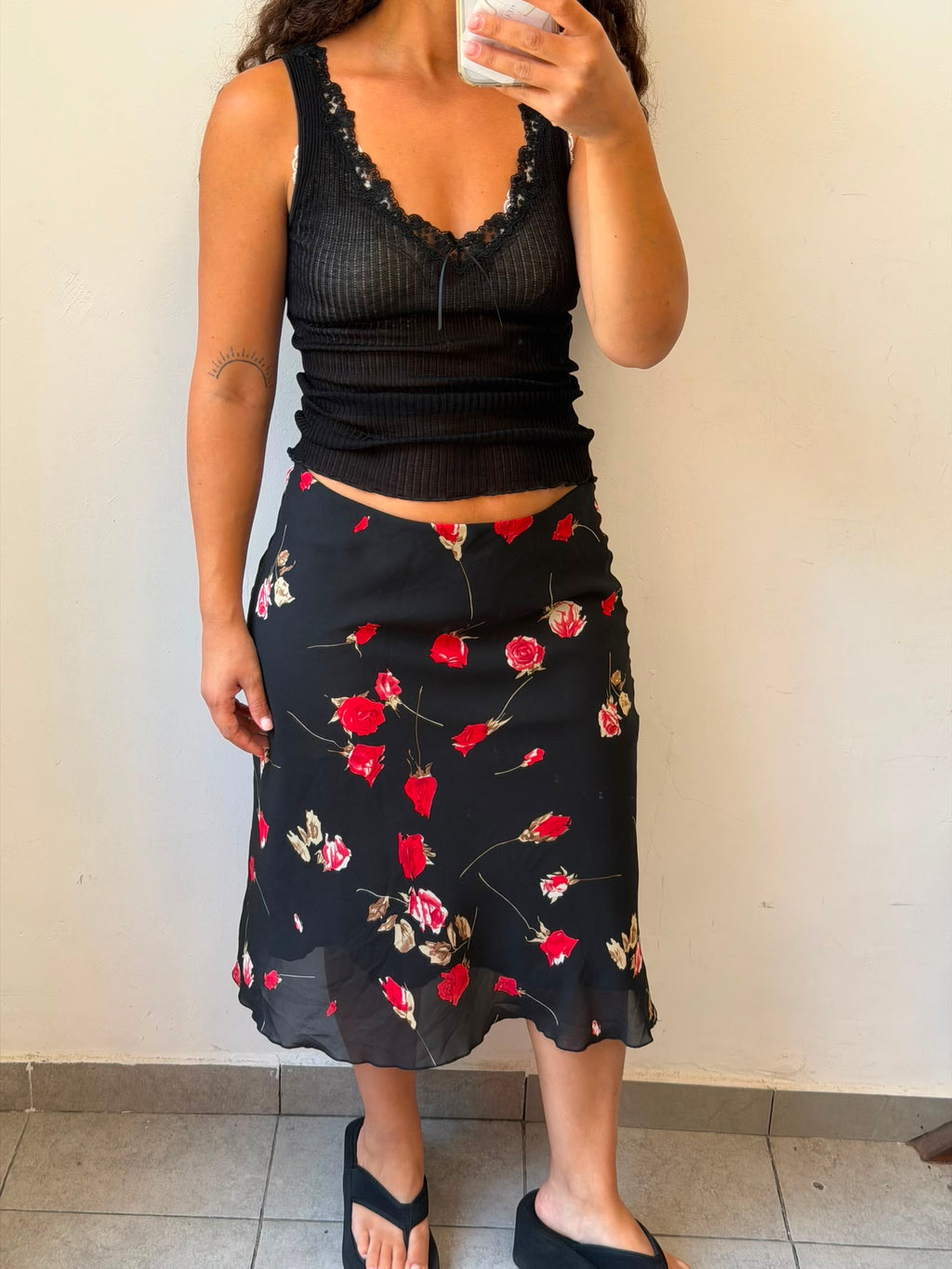 Flowery Mid-Length Skirt 44-46