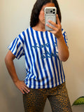 חולצת טריקו בפסים לבן-כחול L-XL
