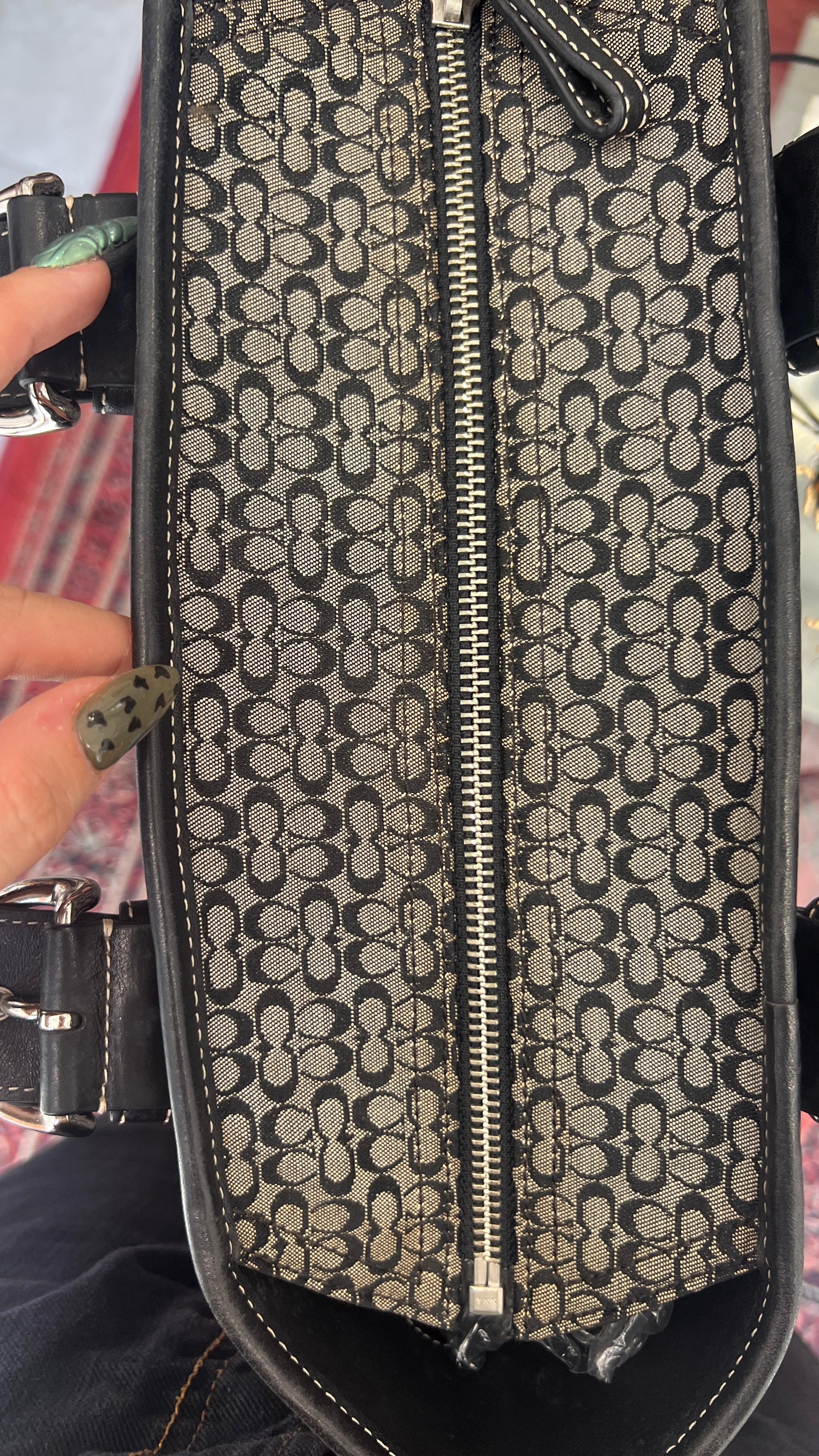 Coach Canvas Mini C Tote in Black-Grey Monogram