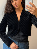 Black Quilted Velvet Bolero Cropped Jacket Size M