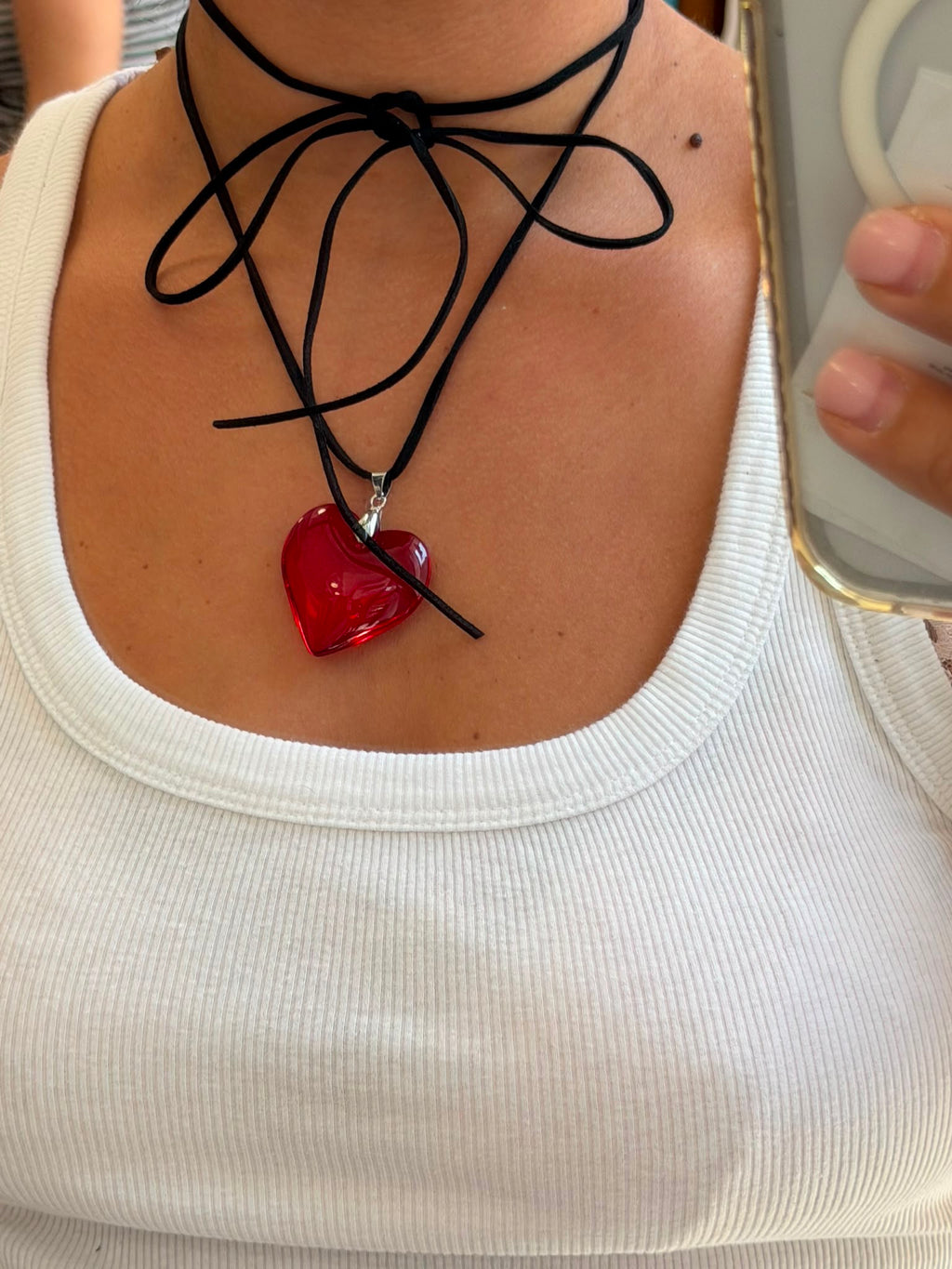 Black Straw Necklace With Red Heart