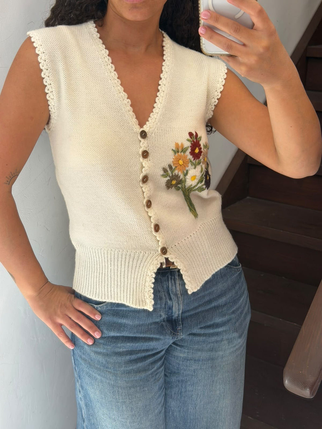 Embroidered Knit Vest Size S