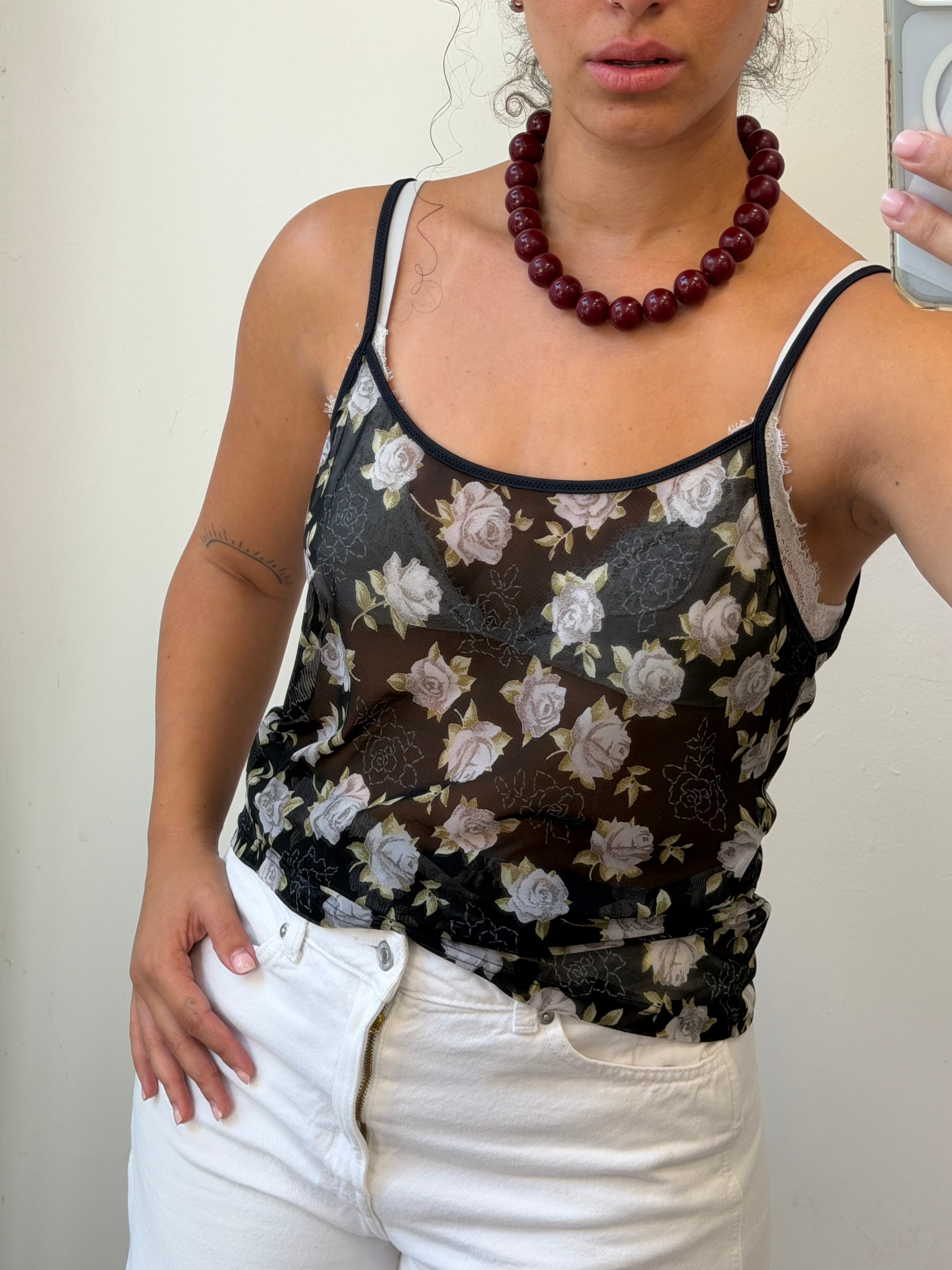 See-Through Flowery tank top M
