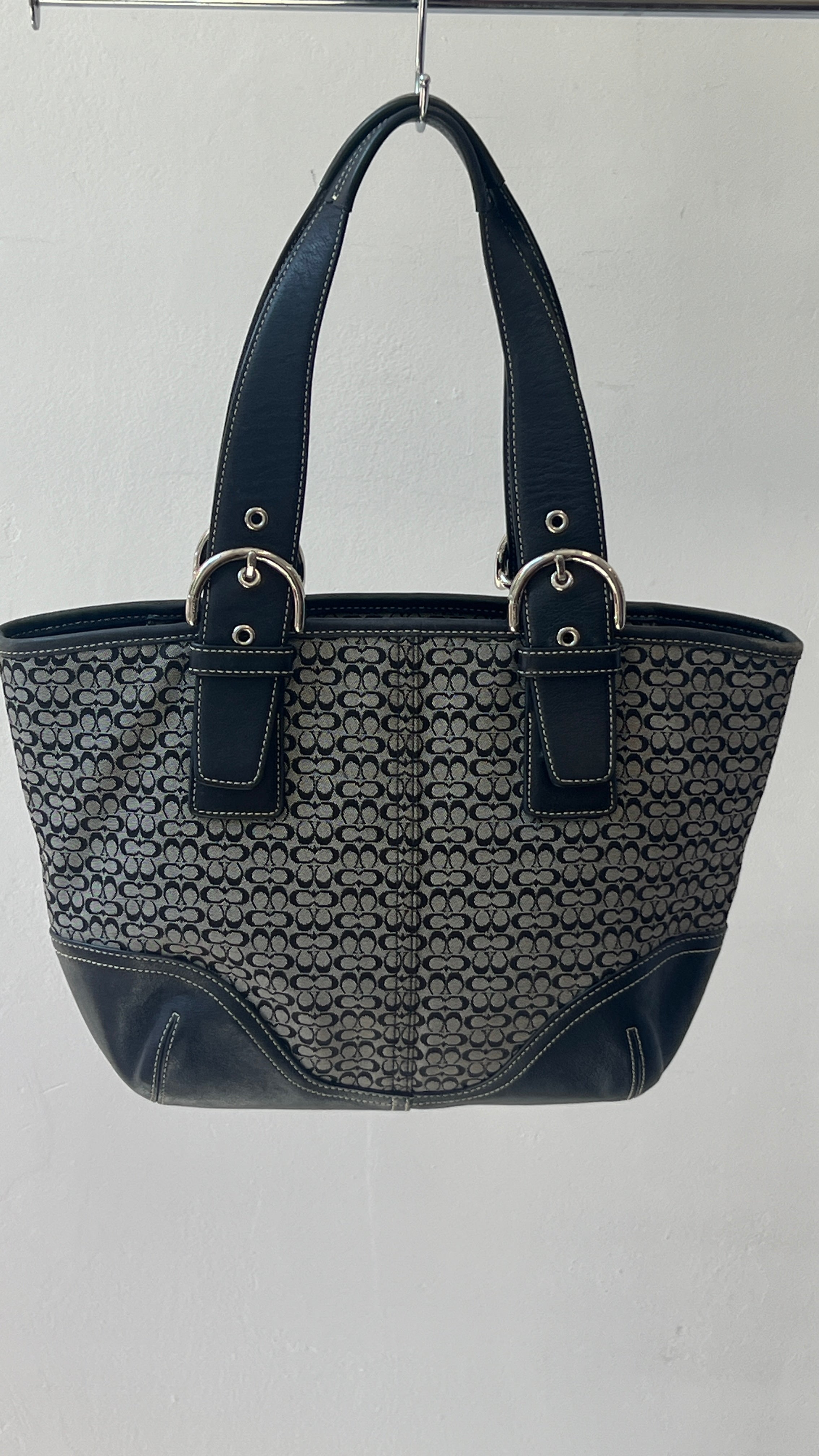 Coach Canvas Mini C Tote in Black-Grey Monogram