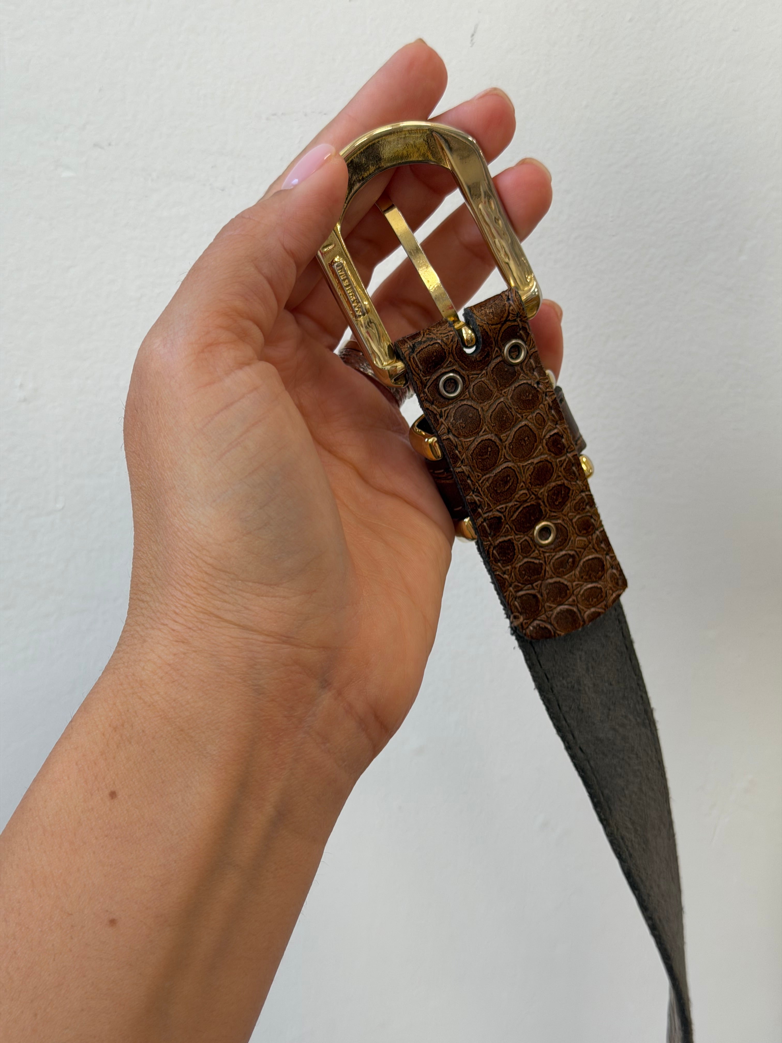 חגורת עור חום עם פאטרן 36-40
