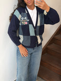 Plaid Button-Down Knit Cardigan Size L