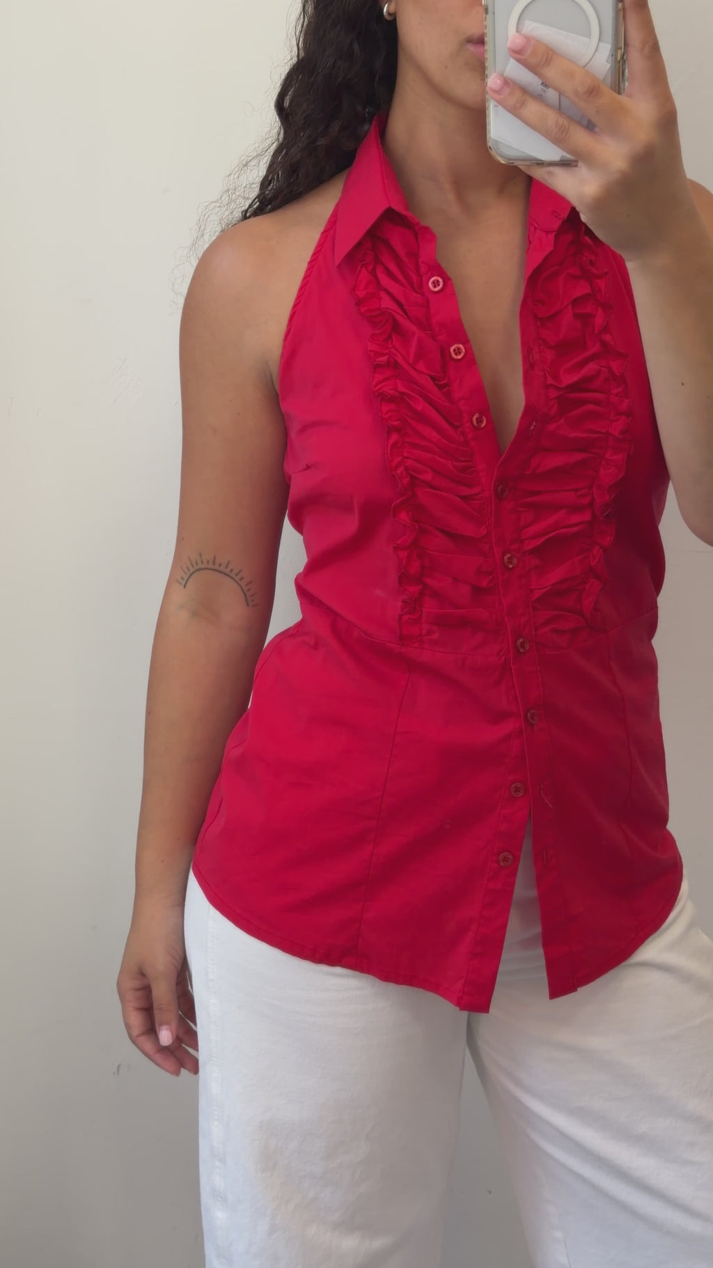 Red Botton-Up Tank Top S