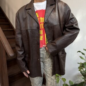 מעיל עור חום M-L